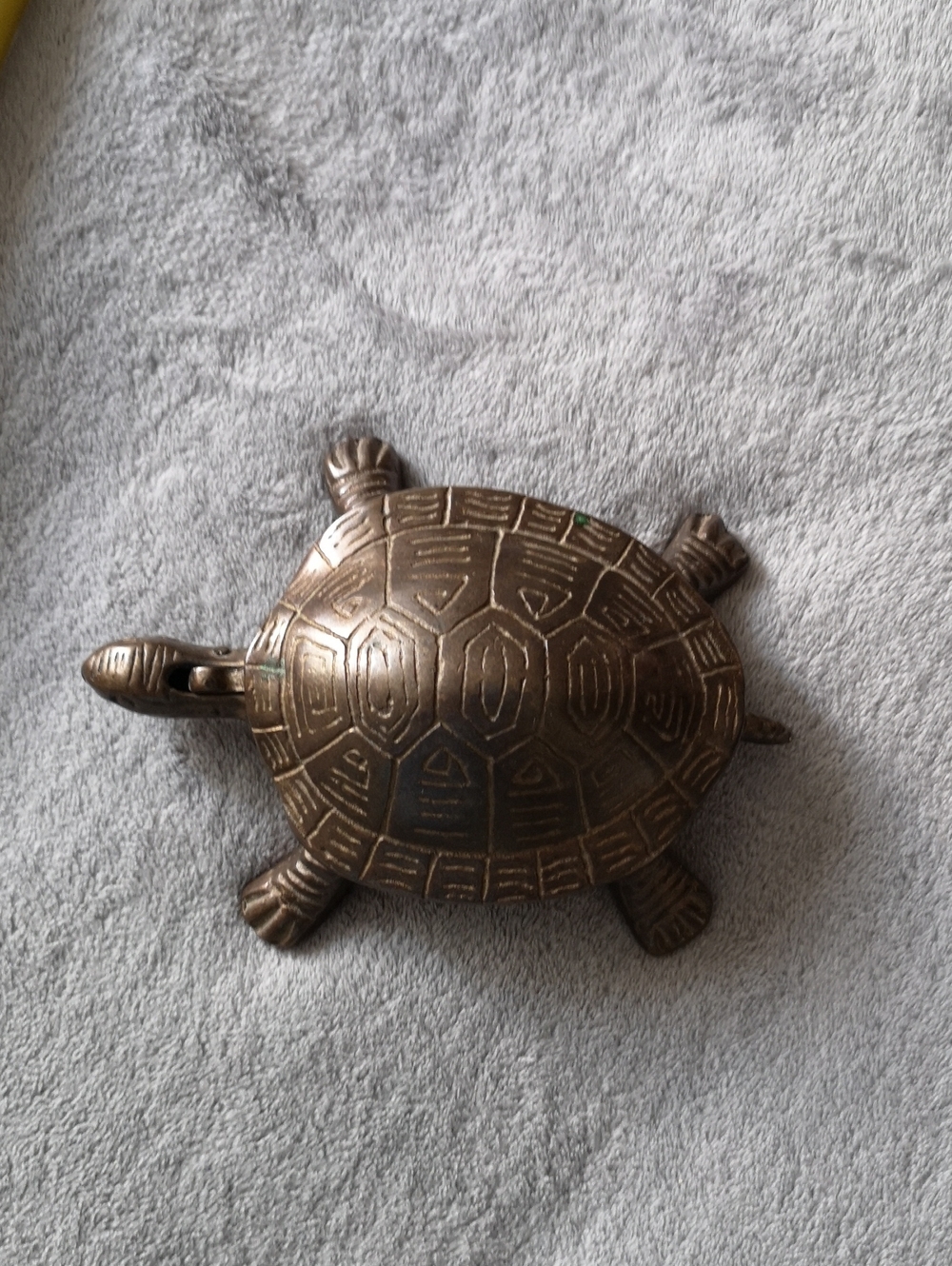 Wonderful Vintage Bronze Turtle Trinket Dish Figure with Hinged Lid 6" Long
